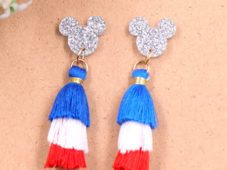 Red, White & Blue Mouse Dangle Earrings For Sale