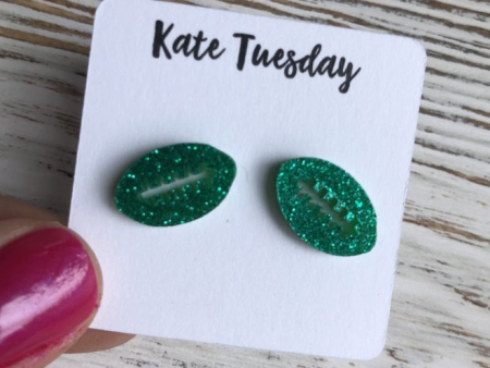 Green Sparkle Football Stud Earrings Supply