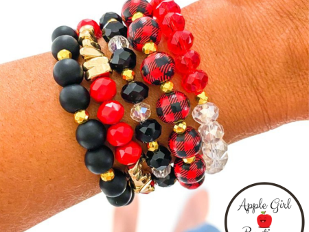 Red & Black Buffalo Plaid Bracelet Set Online now