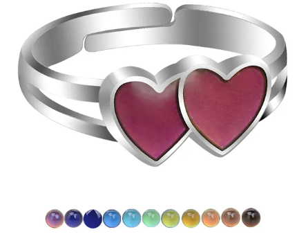 Double Heart Mood Ring Fashion