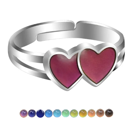 Double Heart Mood Ring Fashion