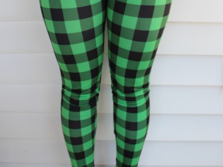 So Kelly Green Plaid - Women s One Size Leggings For Cheap