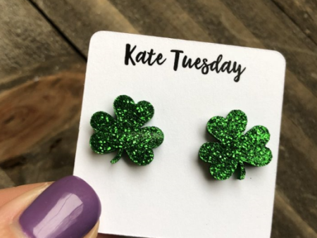 Green Clover Stud Earrings For Cheap