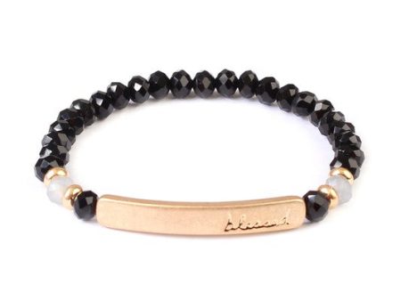 Blessed Glass Stretch Bracelet in Black For Discount