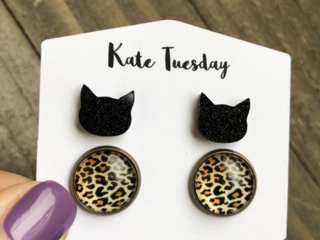 Cheetah & Black Cat Earring Duo Online Hot Sale