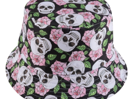 Black Rose Skull Reversible Bucket Hat Supply